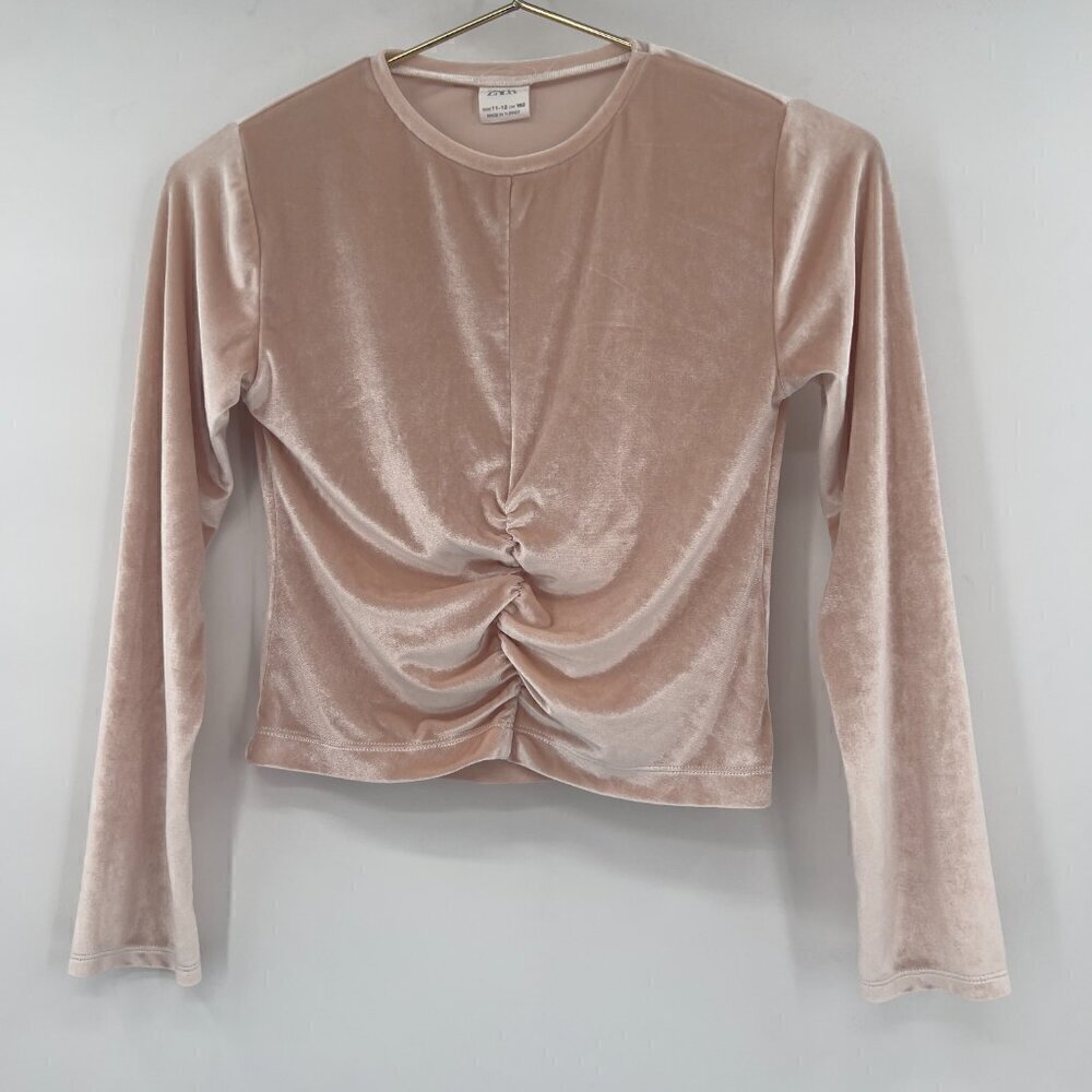 ZARA Girls Ruched Velvet long Sleeve Crop Top Size 11-12